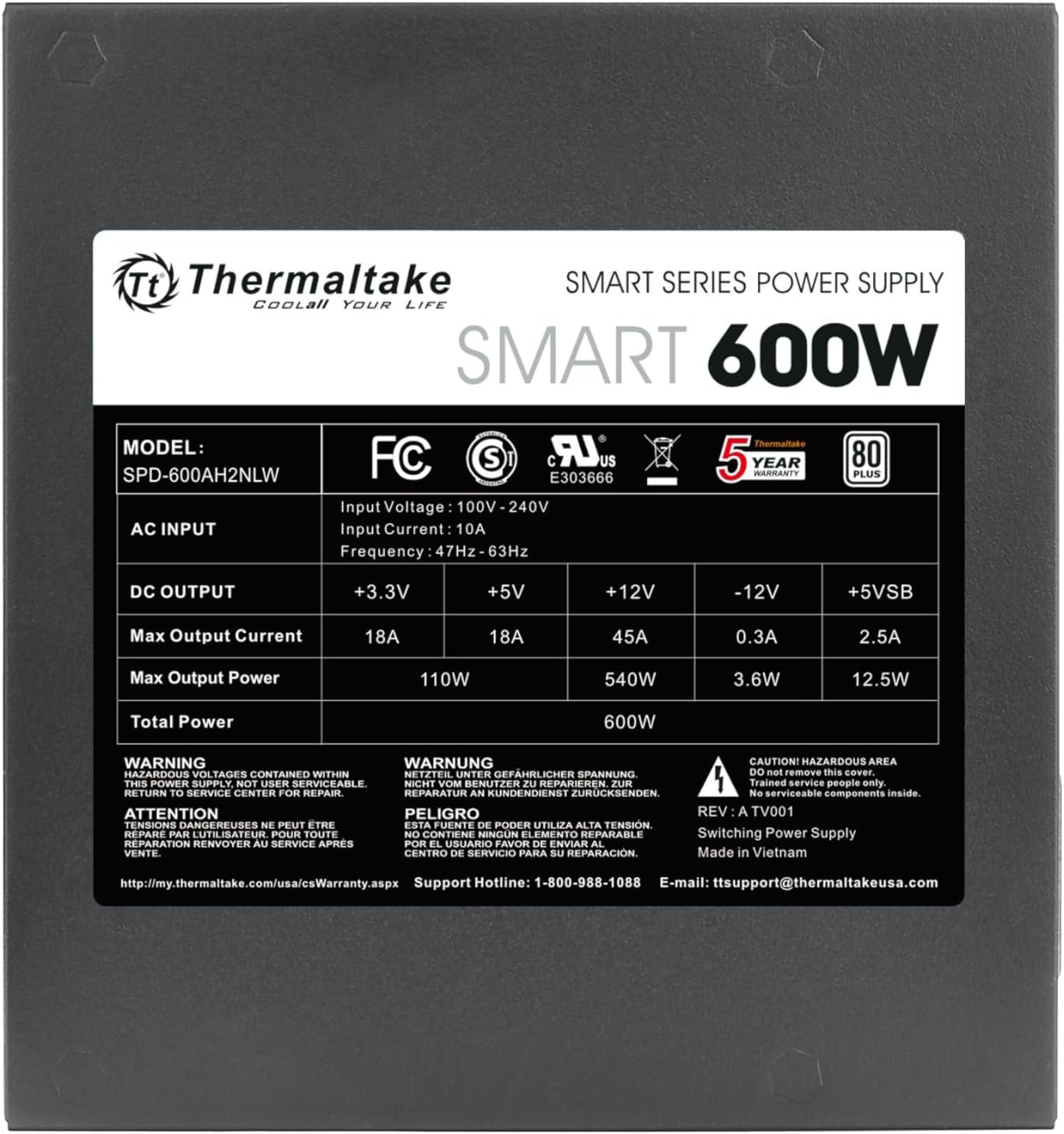 Thermaltake Smart SP-600AH2NKW ATX12V & EPS12V Power Supply